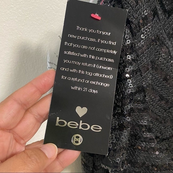 Bebe Dress Women’s Small Black Wonderland Strapless Peplum Sequin Cocktail Dress - Picture 10 of 14